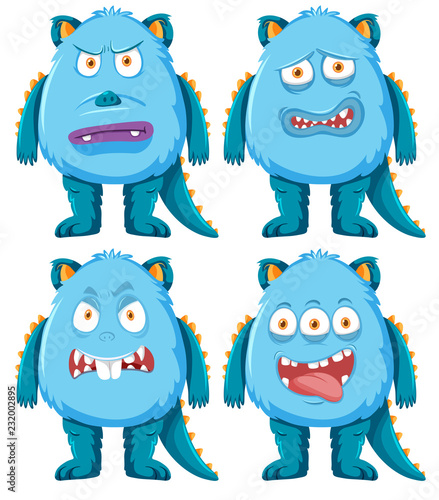 Set of blue monster character