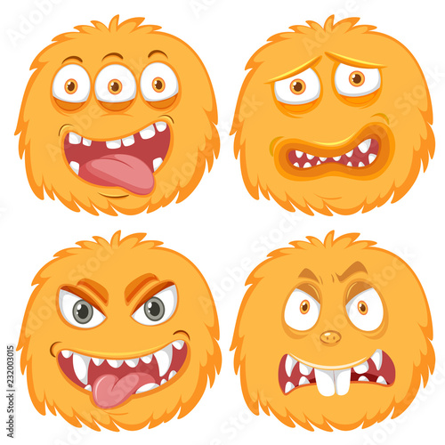 Set of yellow monster facial expression
