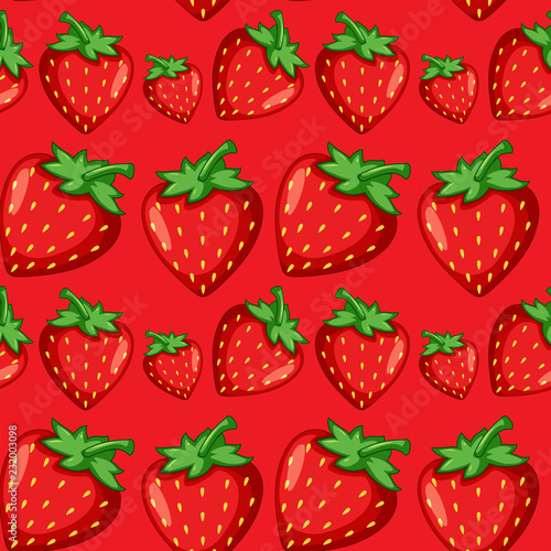 Fototapeta Naklejka Na Ścianę i Meble -  Red strawberry seamless pattern