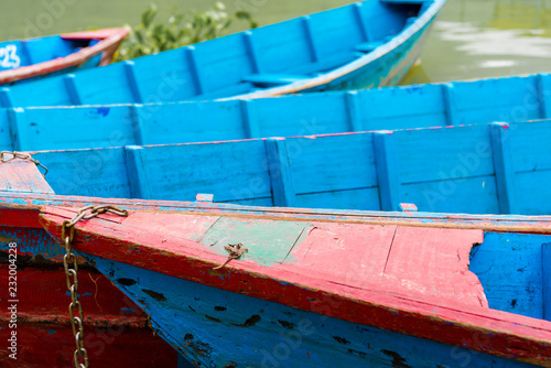 Detail of colourful boat on Phewa lake in Pokhara, Nepal