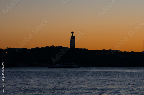 Sunset view of Tagus river (Rio Tajo). Lisbon, Portugal