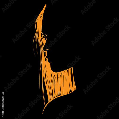 Woman face silhouette in backlight. Vector. Illustration.