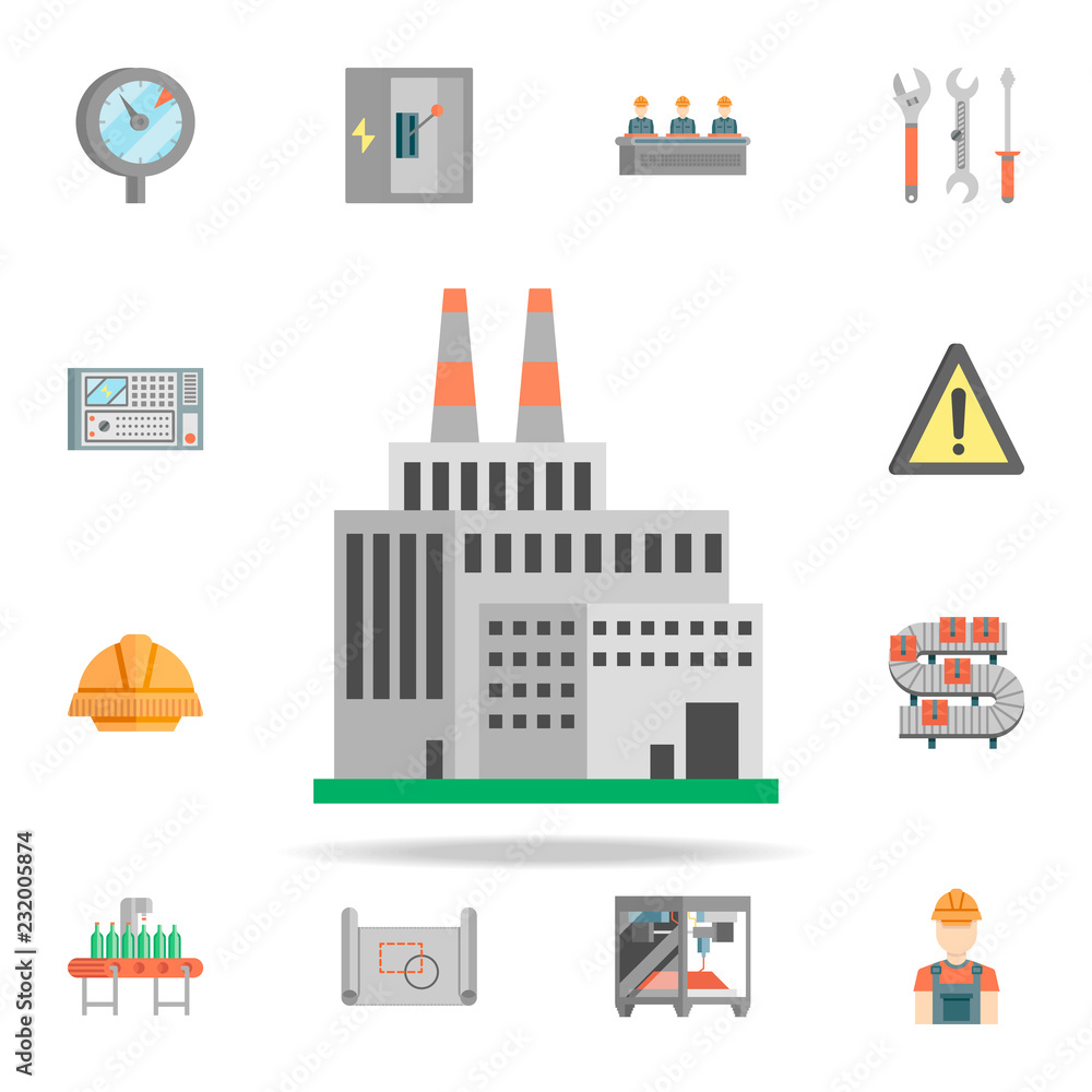 colored factory production icon. Production icons universal set for web and mobile