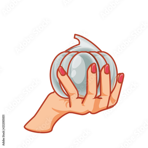 hand with fresh garlic isolated icon