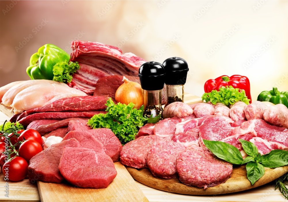 Freshness Meat collection on wooden background Freshness Meat collection on wooden background