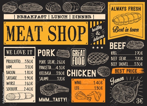 Butchery products menu, meat sketch chalkboard