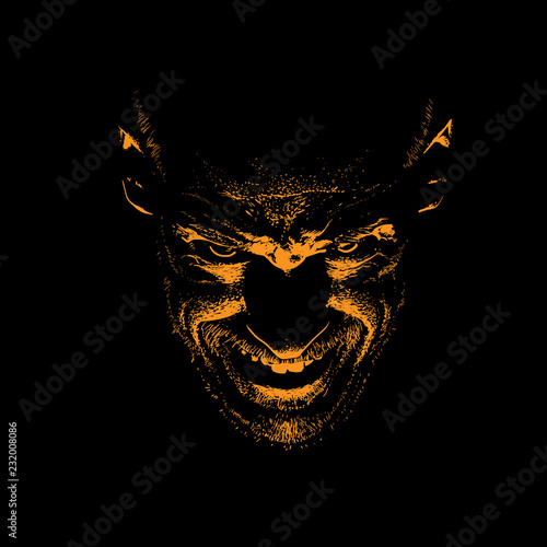 Frightening Man. Portrait silhouette in backlight. Vector. Illustration.