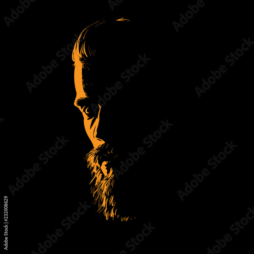 Man portrait silhouette in backlight. Vector. Illustration.
