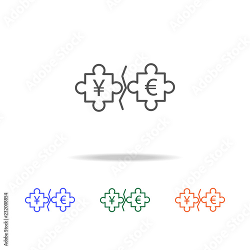 puzzle euro and yen icon. Elements of trade war in multi colored icons. Premium quality graphic design icon. Simple icon for websites, web design, mobile app, info graphics