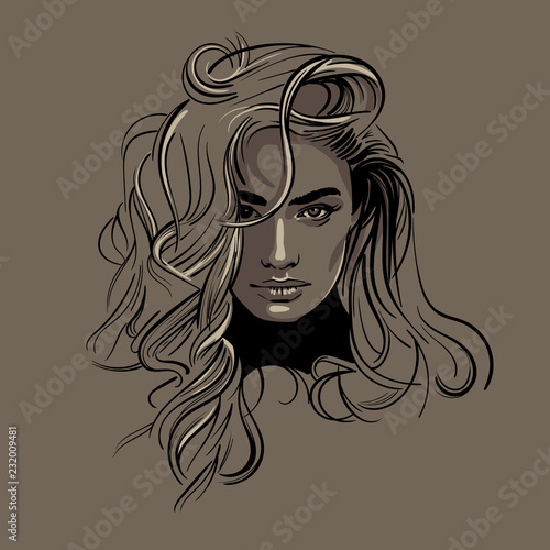 Woman face portrait. Beautiful model Vector. Illustration.