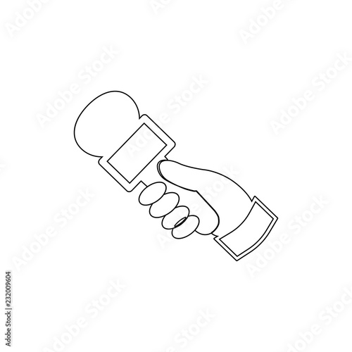 hand holding a microphone icon. Element of media for mobile concept and web apps illustration. Thin line icon for website design and development, app development