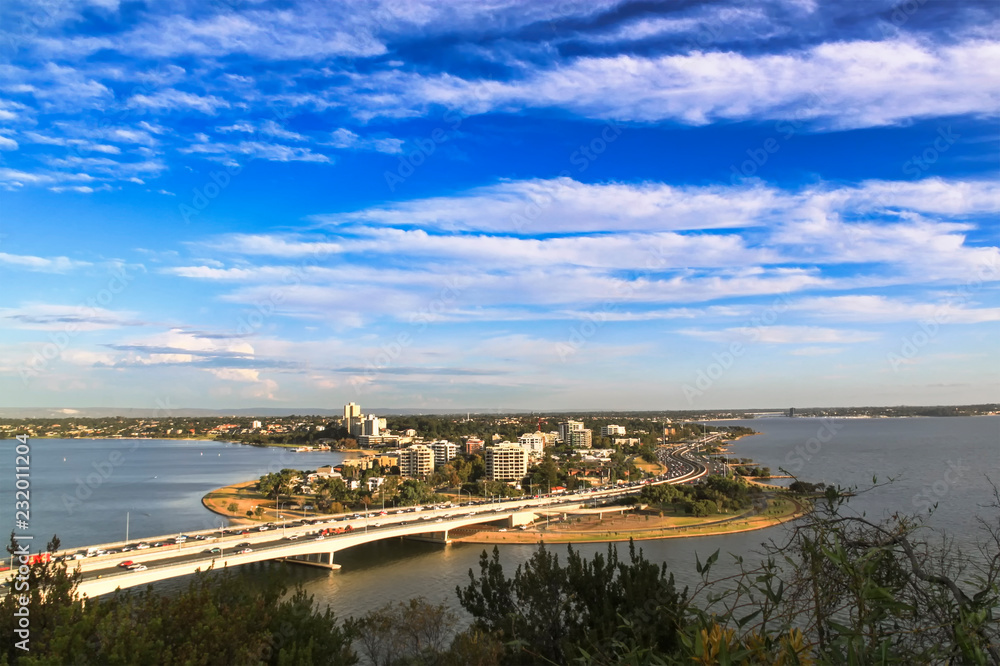 Aerial view of South Perth suburb from Kings Park and Botanical Garden