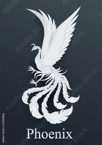 phoenix paper cut style on black background.