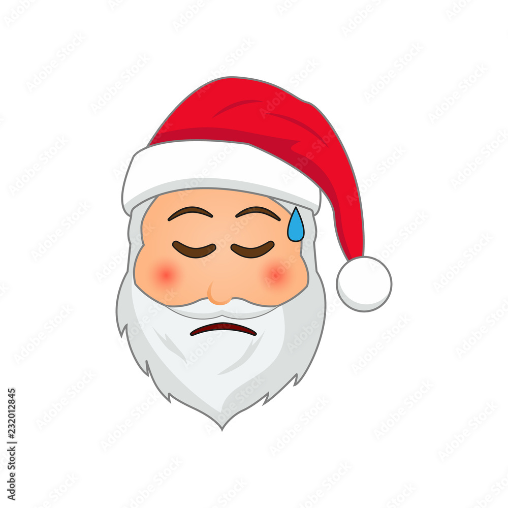 Sweaating Santa Emoji Santa Claus. Winter Holidays Emoticon. Santa Clause in sadness in ...