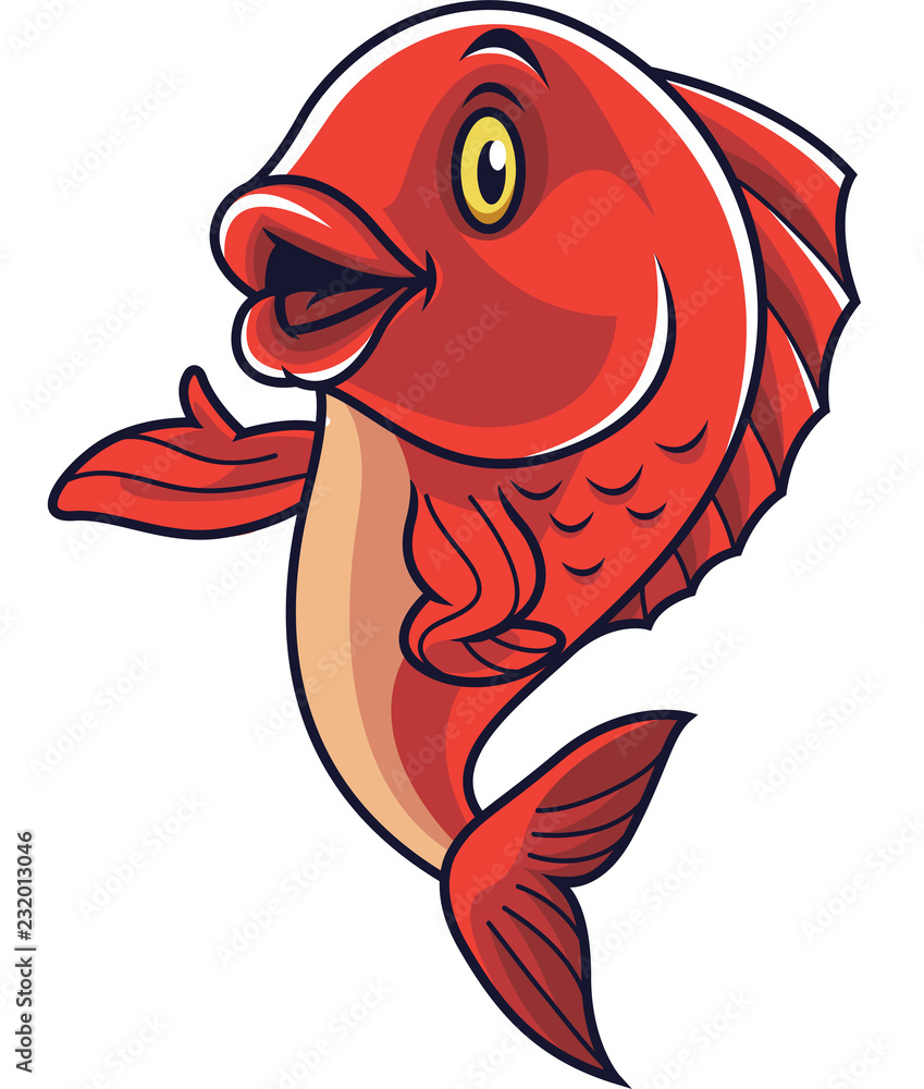 Fototapeta premium Cartoon fish mascot waving