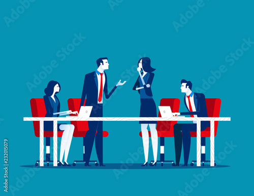Business meeting. Group of company strategy conference. Concept business vector illustration, Team meeting, Members, Discussion, Flat business cartoon.