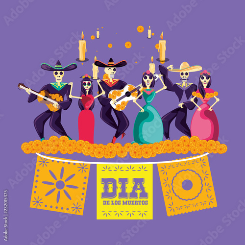 mariachi and catrina skulls day of the dead party
