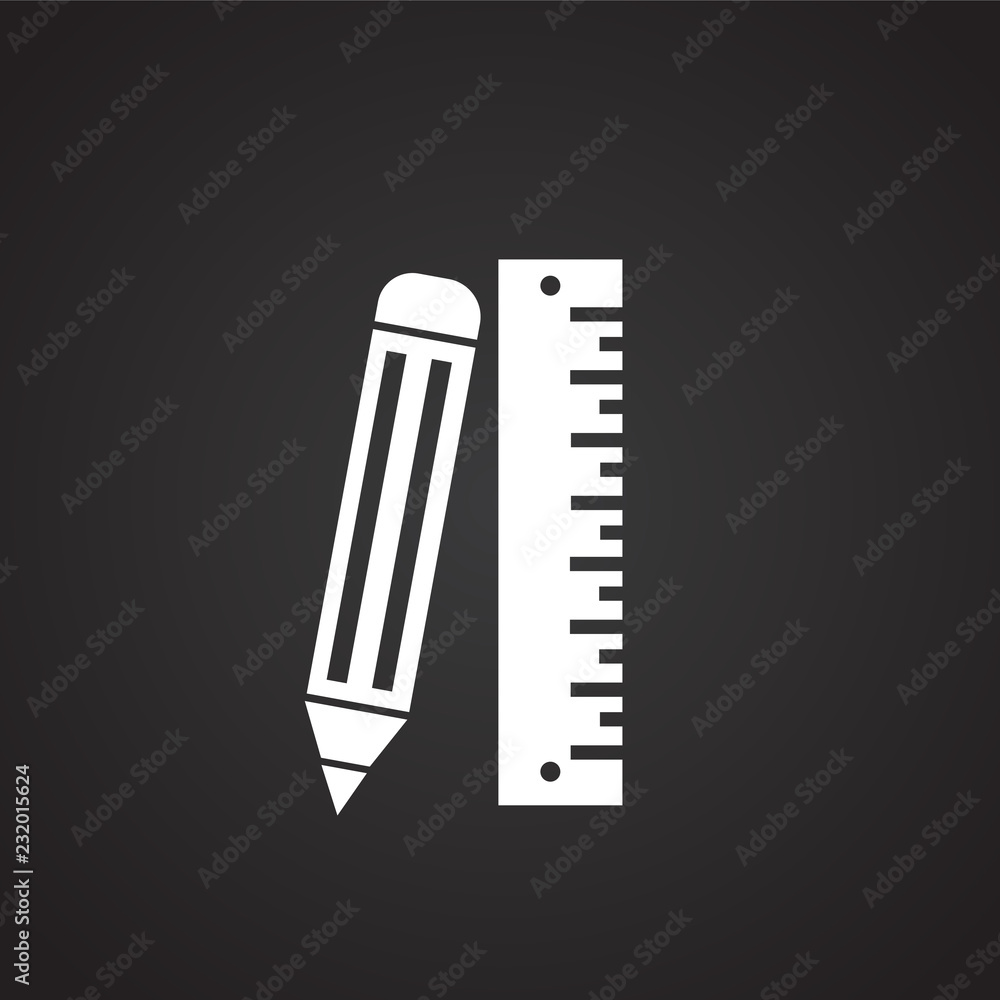 Pencil with ruler on black background icon Pencil with ruler on black background icon