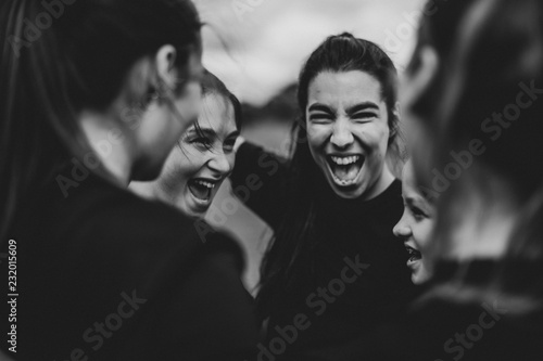Excited girls on the football field