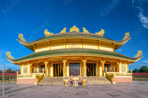 Vung Tau, Vietnam - September 30th, 2018: Architecture presbytery temple Dai Tong Lam afternoon sunshine, which attracts tourists to visit spiritually and relax soul on weekends in Vung Tau, Vietnam