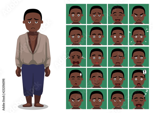 Black History Male Slave Cartoon Emoticon Faces Vector Illustration