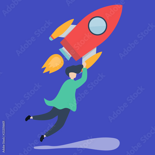 A man holding onto a launched rocket