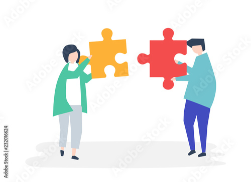 Soulmates connecting jigsaw pieces together