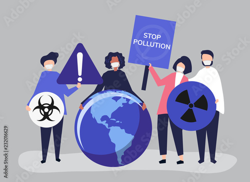 Crowd of protesters rallying in support to decreasing pollution