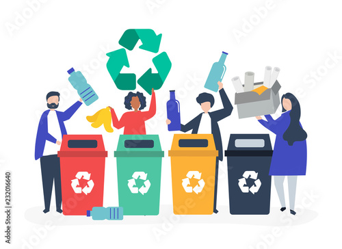 People sorting garbage for recycling