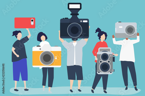 Character illustration of photographers with cameras