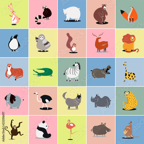 Collection of cute wild animals illustrations