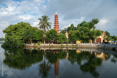 Tran Quoc pagoda in the morning  the oldest temple in Hanoi  Vietnam. Hanoi cityscape.