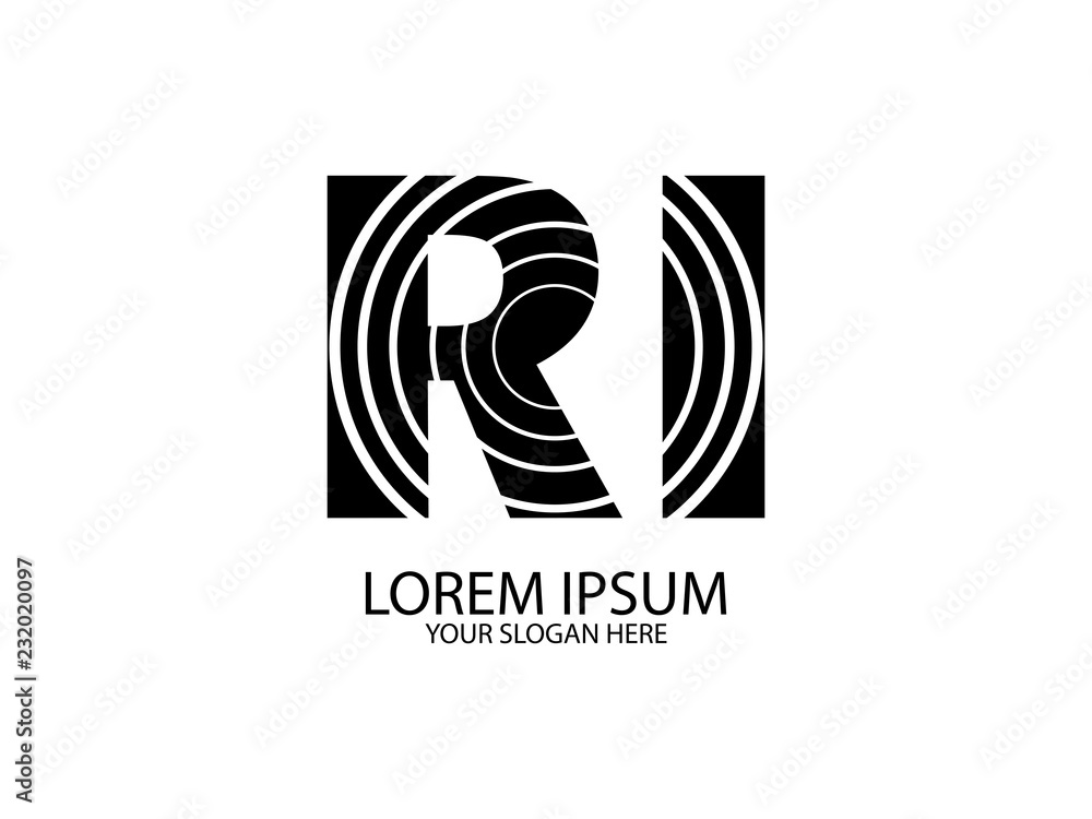 letter R and I logo circle line and combination letter R and I logo circle line and combination