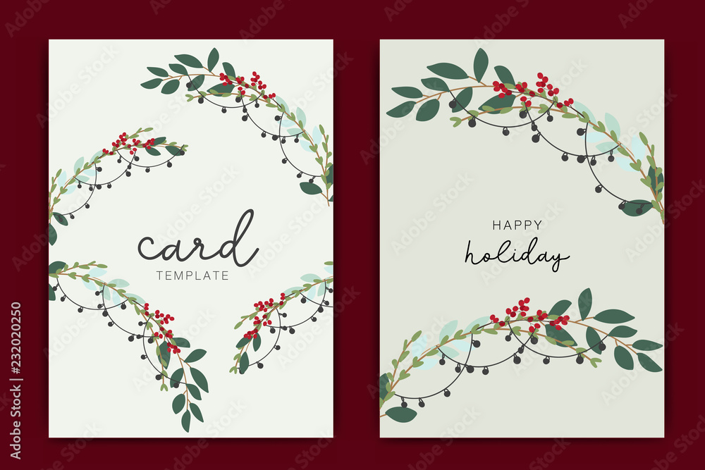 Fotografie Holidays card template with leaf and red berry