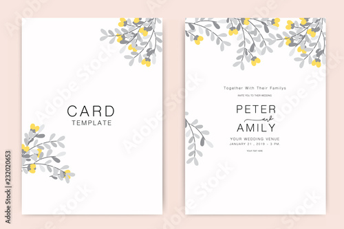 Wedding Invitation, floral invite thank you, rsvp modern card Design flower and leaf  branches decorative Vector elegant rustic template