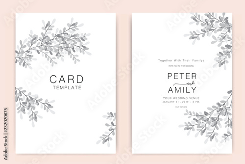 Wedding Invitation, floral invite thank you, rsvp modern card Design flower and leaf  branches decorative Vector elegant rustic template