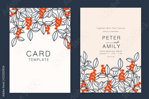 Wedding Invitation, floral invite thank you, rsvp modern card Design flower and leaf  branches decorative Vector elegant rustic template