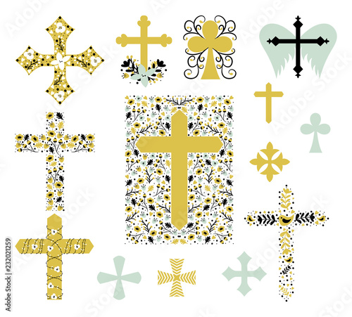 Set of Christian Crosses Collection. Set of Religion Crosses in Vector