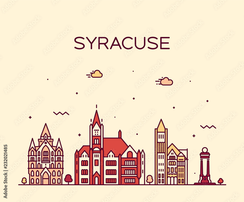 Syracuse skyline New York USA vector linear style