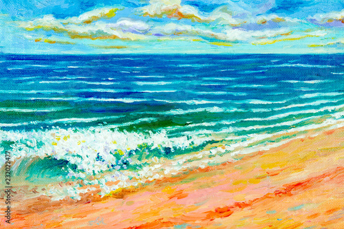 Oil color paintings seascape of beauty beach.