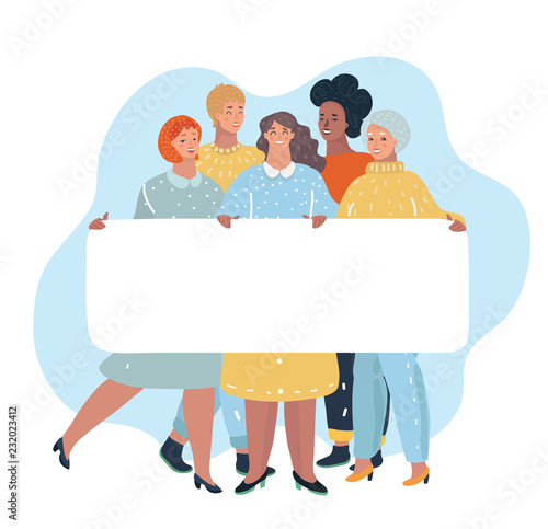 Diverse woman group holding blank banner