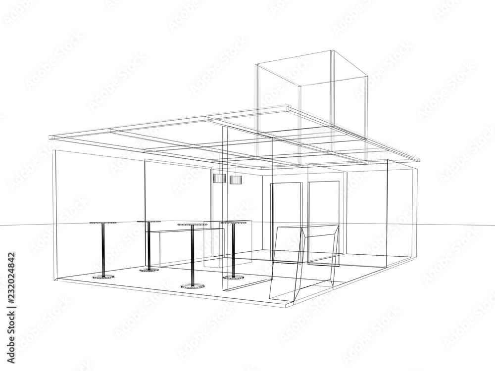 sketch design of exchibition kiosk, 3d rendering