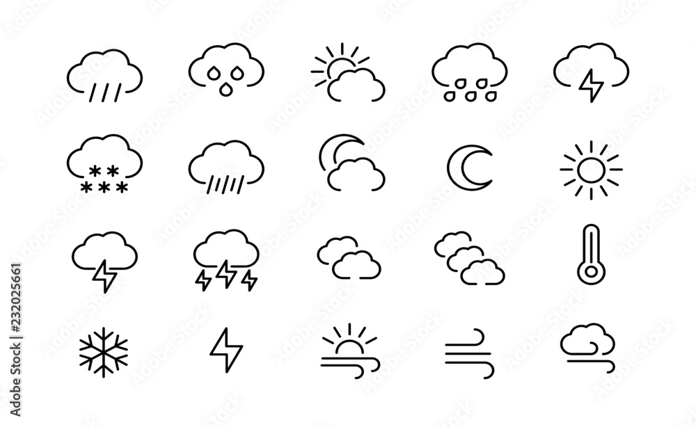 weather line icons. vector linear icon set. weather line icons. vector linear icon set.