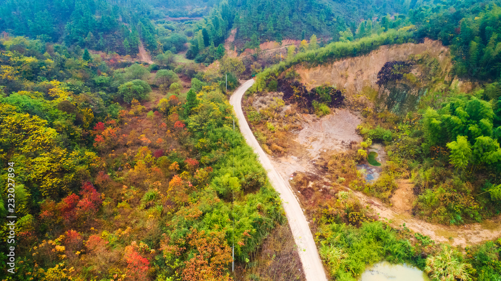 Aerial photo of autumn scenery in southern anhui mountains of China Aerial photo of autumn scenery in southern anhui mountains of China