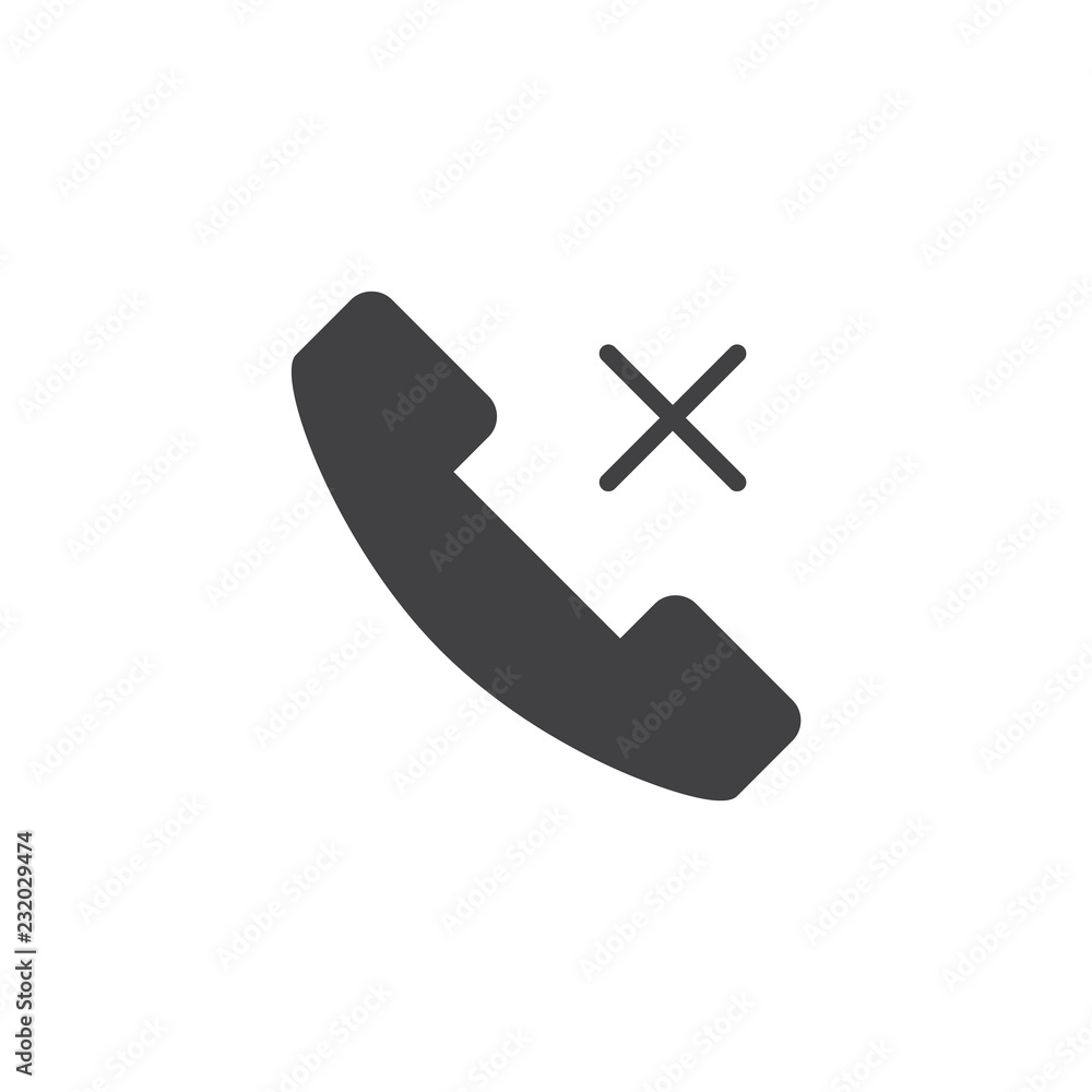 Obraz premium Missed phone call vector icon. filled flat sign for mobile concept and web design. Telephone handset and X sign simple solid icon. Symbol, logo illustration. Pixel perfect vector graphics