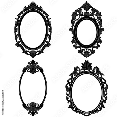 Set of vintage oval pattern frame in old style. Vector.