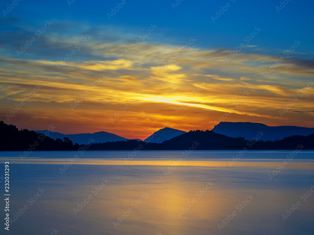 Sunrise on the bay of Nidri in Lefkas Ionian  island