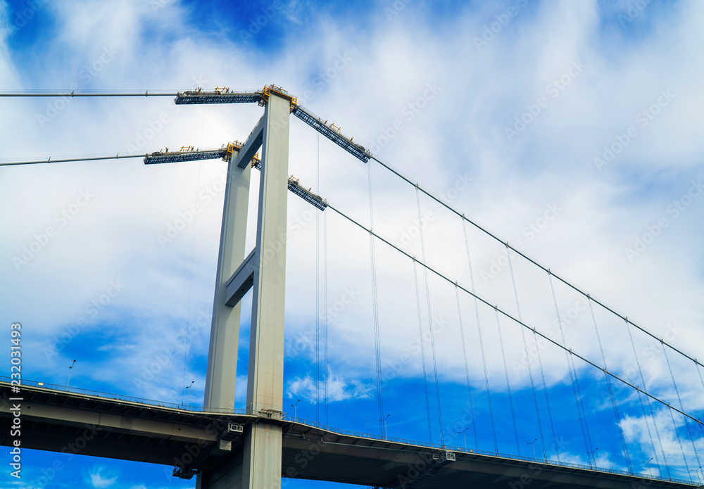 bosphorus bridge, under the bosphorus bridge, blue sky and cloudy day bosphorus bridge, under the bosphorus bridge, blue sky and cloudy day
