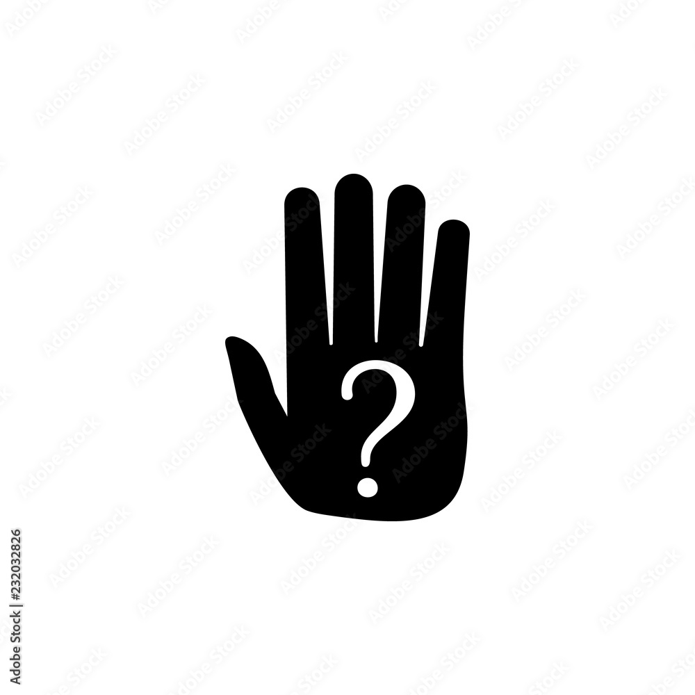 Obraz premium Question mark on the palm icon. Element of Problem solving. Premium quality graphic design. Signs and symbols collection icon for websites, web design, mobile app