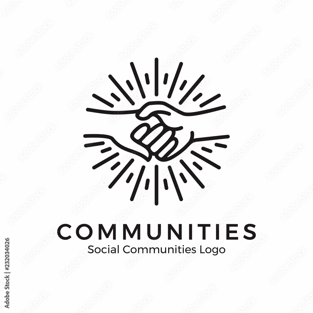 logo holding hands. community logo with monoline style